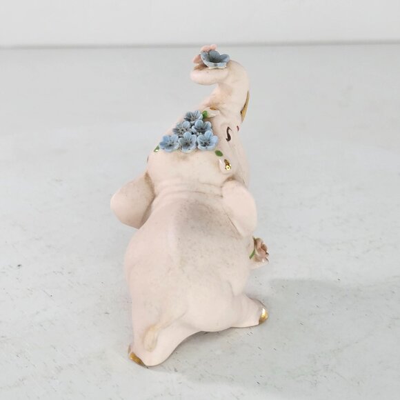 Vintage Walker Renaker Pink Bisque Elephant Figurine Gold Accents Flowers - Picture 6 of 13